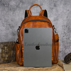 Women's Cowhide Leather Backpack Vintage Squirrel Hand painted Leather Backpack