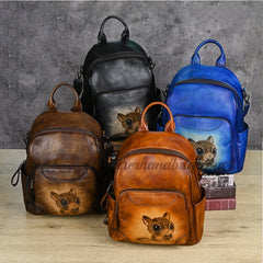 Genuine Leather Backpack Bag Womens Squirrel Hand Painted Leather Backpack 