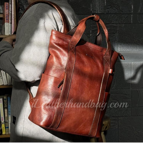Genuine Leather Mens Backpack Mens Brown Genuine Leather Backpack Mens 14“ Laptop