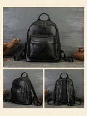 Genuine Leather Backpack Womens black Leather Rucksack Ladies 