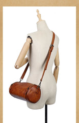 Genuine Leather Barrel Bag Purse Brown Leather Barrel Crossbody Bag Womens 