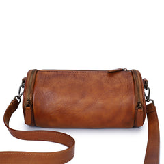 Genuine Leather Barrel Bag Purse Brown Leather Barrel Crossbody Bag Womens 