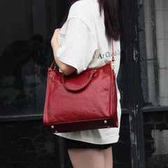 red Leather Crossbody Tote Bag Leather Tote Purse With Zipper Womens 