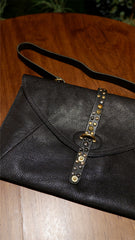 Genuine Leather Envelope Clutch With Strap In Black Brown