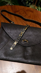 Genuine Leather Envelope Clutch With Strap In Black Brown