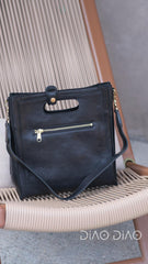 Genuine Leather Fold Over Leather Clutch/Handbag With Top Handle