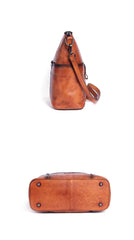 Vintage Brown Genuine Leather Hobo Bag With Front Zipper Pocket Womens 