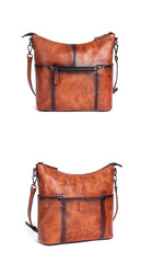 Vintage Brown Genuine Leather Hobo Bag With Front Zipper Pocket Womens 