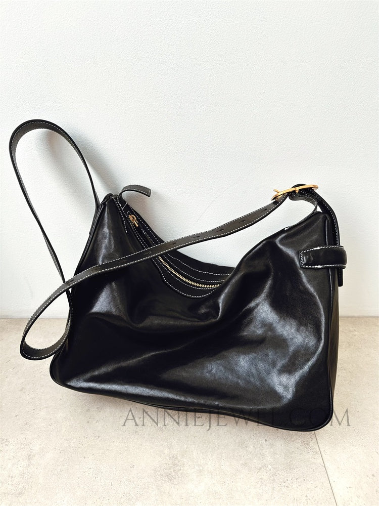 Women's Black Leather Hobo Shoulder Bag Genuine Leather Hobo Purses - iLeatherhandbag