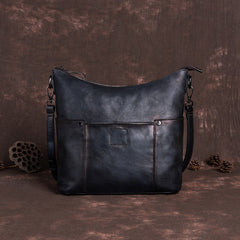 Vintage Brown Genuine Leather Hobo Bag With Front Zipper Pocket Womens 