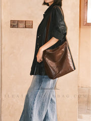 Women's brown Leather Hobo Shoulder Bag Genuine Leather Hobo Purses 