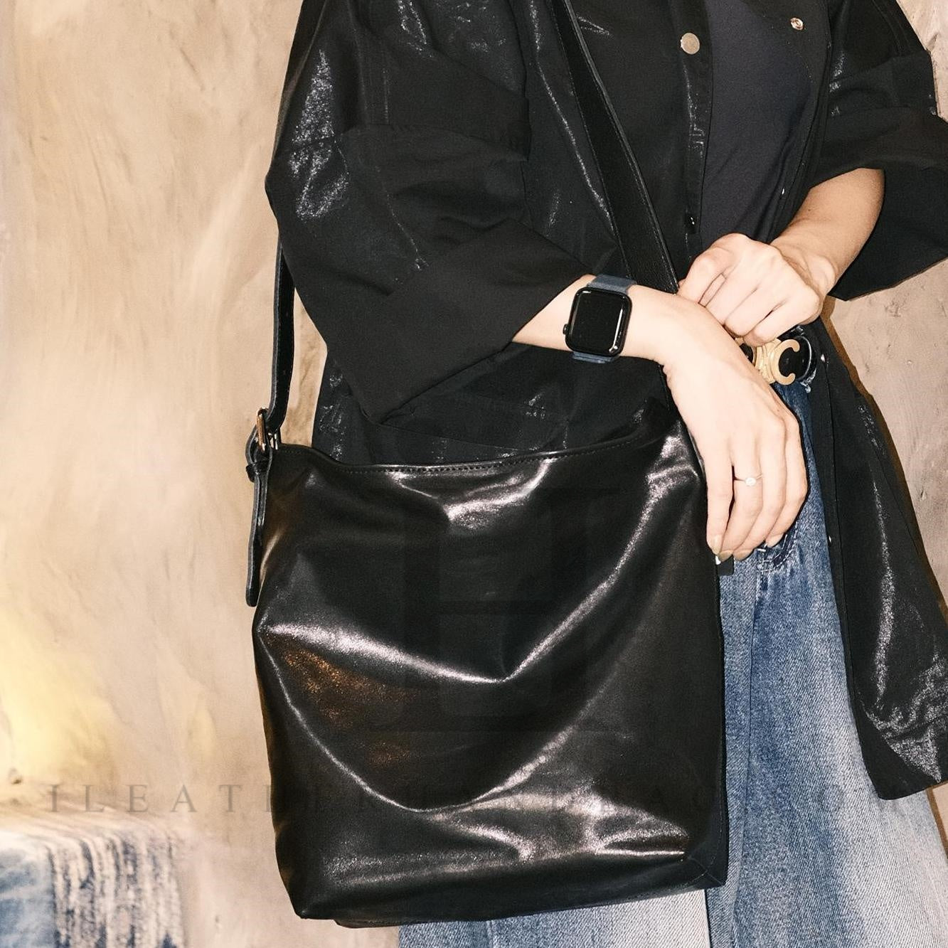 Women's Black Leather Hobo Shoulder Bag Genuine Leather Hobo Purses 