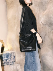 Women's Black Leather Hobo Shoulder Bag Genuine Leather Hobo Purses 