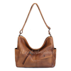 Genuine Leather Hobo Shoulder Bag Ladies Leather Hobo Bag Zipper Medium Hobo Purse - iLeatherhandbag