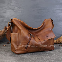 Genuine Leather Hobo Shoulder Bag Ladies Leather Hobo Bag Zipper Medium Hobo Purse - iLeatherhandbag