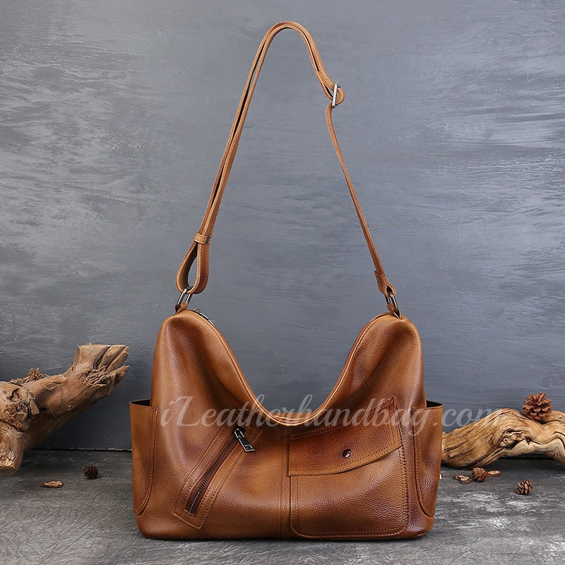 Brown Leather Hobo Bag Genuine Leather Hobo Bags Brown Hobo Leather Bag Womens - iLeatherhandbag