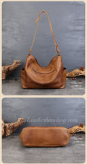brown Leather Hobo Shoulder Bag Ladies Leather Hobo Bag Zipper Medium Hobo Purse - iLeatherhandbag