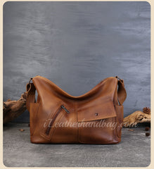 Genuine Leather Hobo Shoulder Bag Ladies Leather Hobo Bag Zipper Medium Hobo Purse - iLeatherhandbag