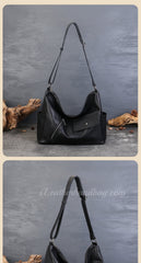 black Leather Hobo Shoulder Bag Ladies Leather Hobo Bag Zipper Medium Hobo Purse - iLeatherhandbag