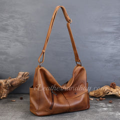 Genuine Leather Hobo Shoulder Bag Ladies Leather Hobo Bag Zipper Medium Hobo Purse - iLeatherhandbag
