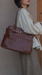 brown Leather Laptop Tote Bag Women's Work Satchel Tote Bag Cowhide Tote 