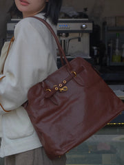 brown Leather Laptop Tote Bag Women's Work Satchel Tote Bag Cowhide Tote 