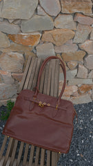 brown Leather Laptop Tote Bag Women's Work Satchel Tote Bag Cowhide Tote 