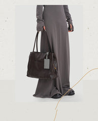 Genuine Leather Tote Bag With Zipper Womens brown Leather Tote Bag - iLeatherhandbag