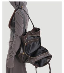 Genuine Leather Tote Bag With Zipper Womens Black Leather Tote Bag - iLeatherhandbag