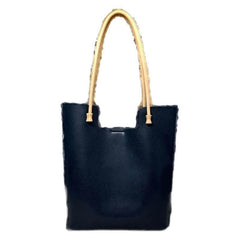 black Genuine Leather Tote Bags For Women Cowhide Tote Bag Purse 