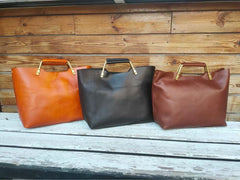 Genuine Leather Tote Handbags Tan Leather Tote Handbag Women's Briefcase Tote - iLeatherhandbag