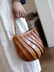 Genuine Leather Shell Style Bucket Bag Purse