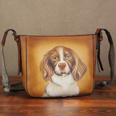 Puppy Painting Cute Hobo Purses Genuine Leather Hobo Ladies Leather Hobo Bag 