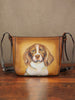 Puppy Painting Cute Hobo Purses Genuine Leather Hobo Ladies Leather Hobo Bag 