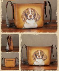 Puppy Painting Cute Hobo Purses Genuine Leather Hobo Ladies Leather Hobo Bag 