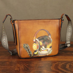 Puppy Painting Cute Hobo Purses Genuine Leather Hobo Ladies Leather Hobo Bag 