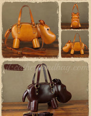 Hippo Shaped Genuine Leather Handbag Genuine Leather Shoulder Bag Womens 