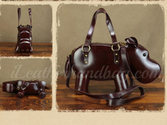 Hippo Shaped Genuine Leather Handbag Genuine Leather Shoulder Bag Womens 