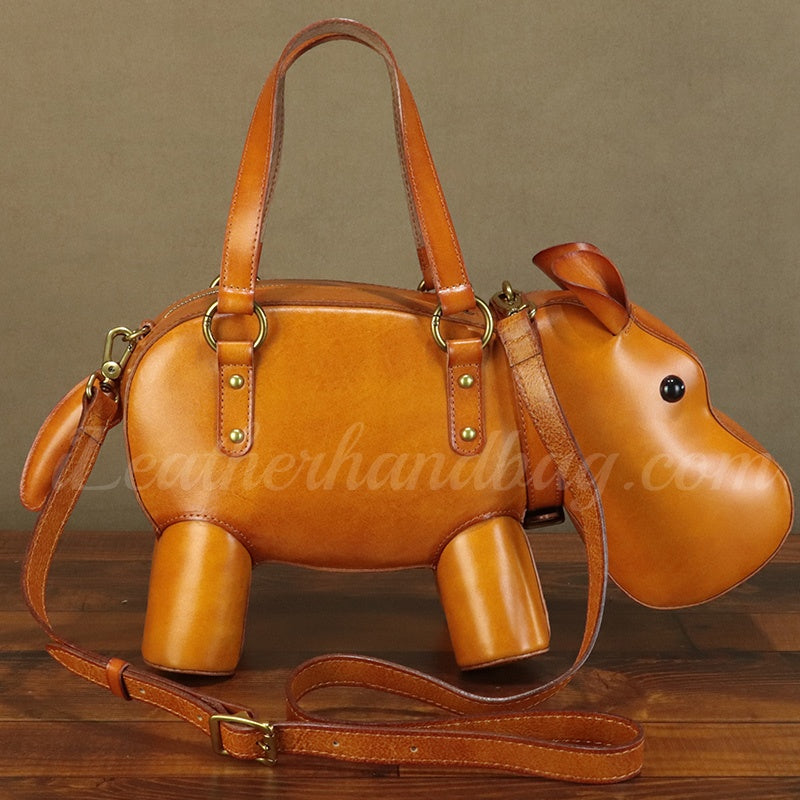 Hippo Shaped Genuine Leather Handbag Genuine Leather Shoulder Bag Womens 