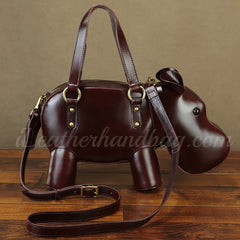 Hippo Shaped Genuine Leather Handbag Genuine Leather Shoulder Bag Womens 