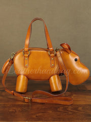 Hippo Shaped Genuine Leather Handbag Genuine Leather Shoulder Bag Womens 