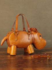 Hippo Shaped Genuine Leather Handbag Genuine Leather Shoulder Bag Womens 