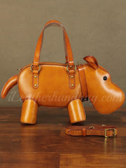 Hippo Shaped Genuine Leather Handbag Genuine Leather Shoulder Bag Womens 