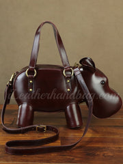 Hippo Shaped Genuine Leather Handbag Genuine Leather Shoulder Bag Womens 