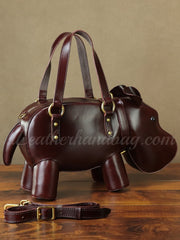 Hippo Shaped Genuine Leather Handbag Genuine Leather Shoulder Bag Womens 