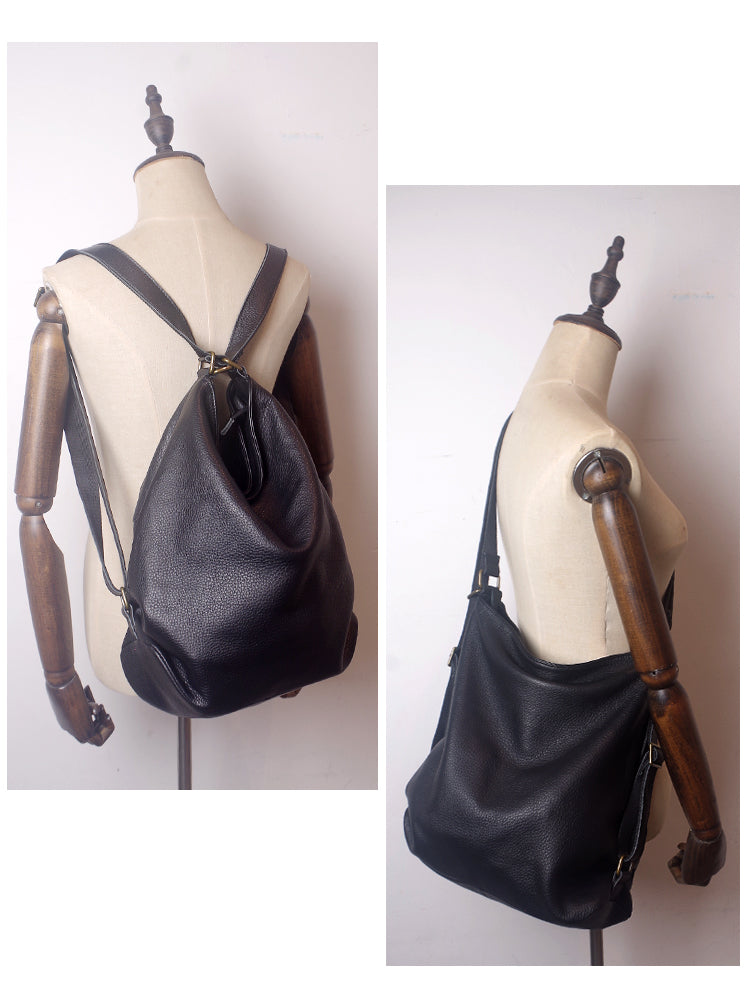 Hobo Bag Black Leather Convertible Backpack Black Hobo Purse Womens – iLeatherhandbag