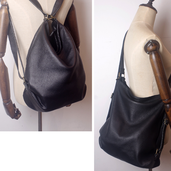 Hobo Bag Black Leather Convertible Backpack Black Hobo Purse Womens 