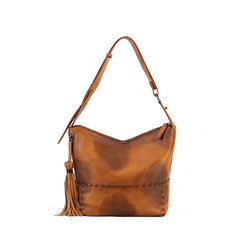 Womens Genuine Leather Hobo Bag Vintage With Diagonal Stitching 