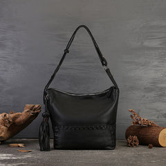 Womens Genuine Leather Hobo Bag Vintage With Diagonal Stitching 