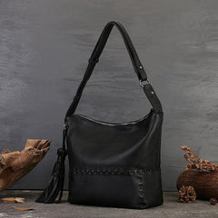 Womens Genuine Leather Hobo Bag Vintage With Diagonal Stitching 